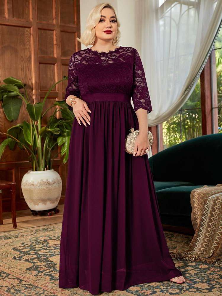  Maxi Three Quarter Length Sleeve Plus Size Dresses 2655