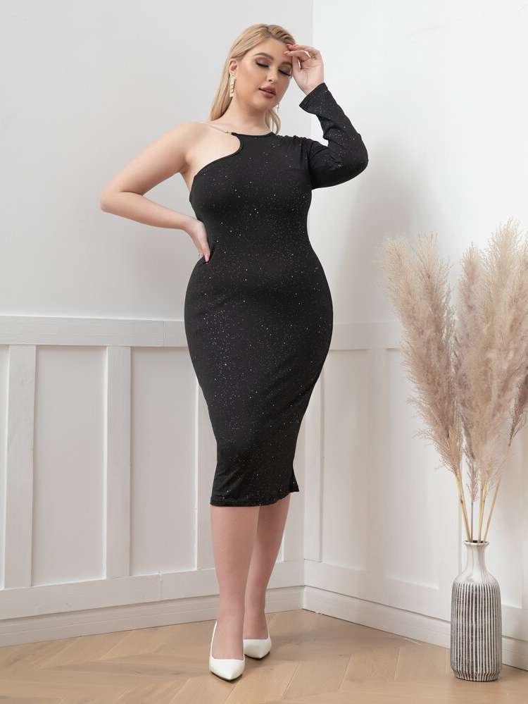 Long Sleeve Chain Glamorous Plain Plus Size Dresses 2223