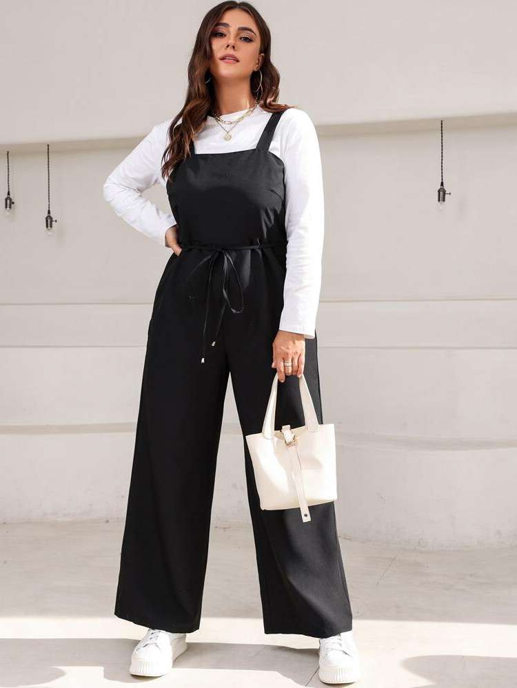 Black Belted Casual Women Plus Clothing 906