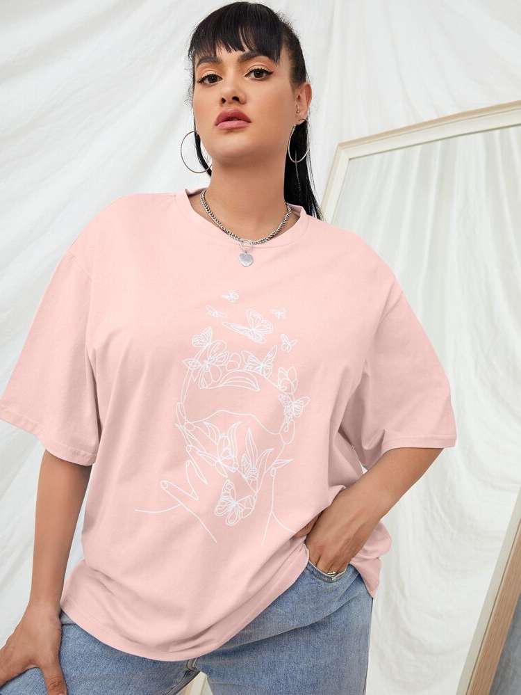 Half Sleeve Oversized Round Neck Women Plus Clothing 9192