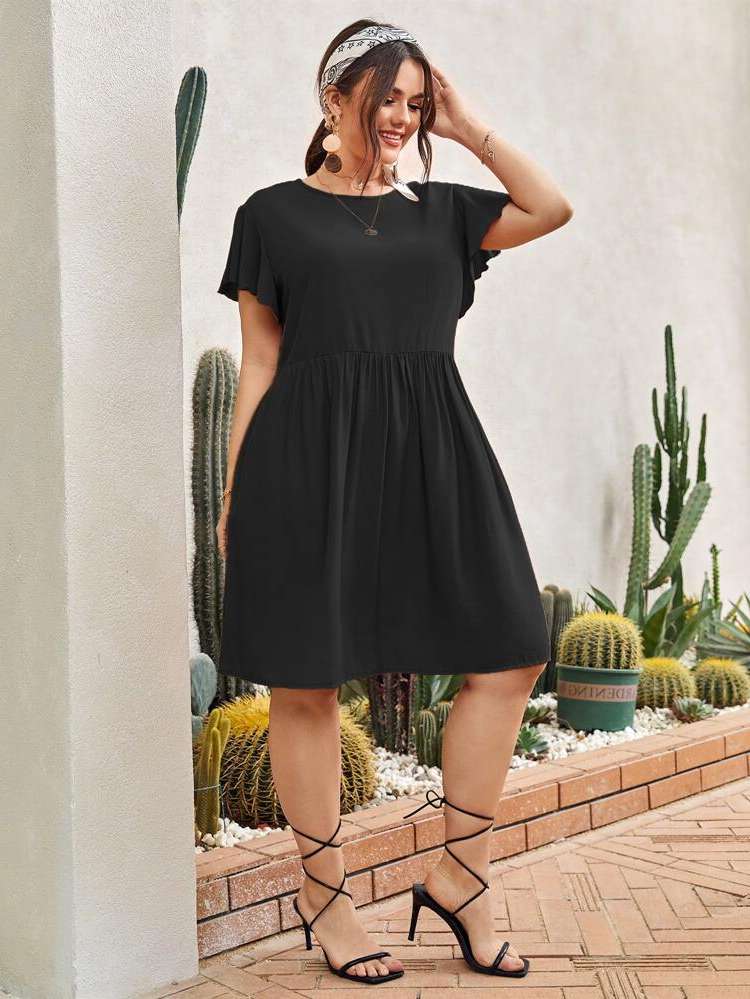  Casual Ruffle Knee Length Plus Size Dresses 6751