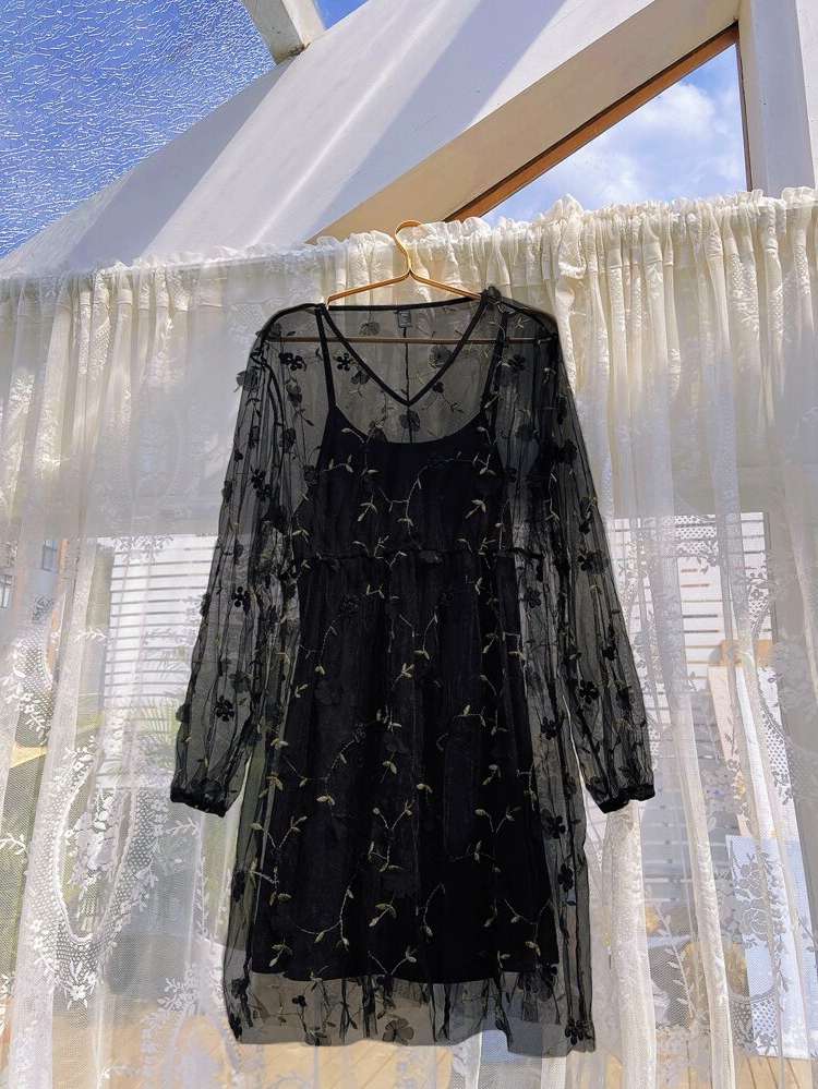 Regular Fit Boho Black Embroidery Women Plus Clothing 897