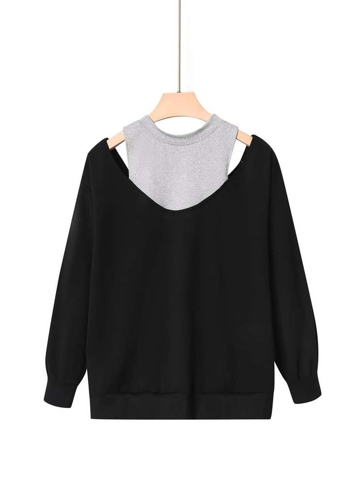 Casual Black Long Sleeve Plus Size Sweatshirts 2817