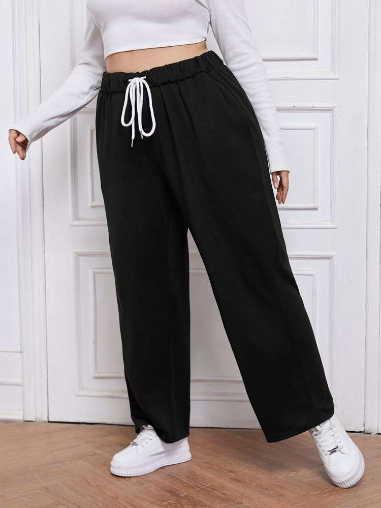 Black Long Drawstring Plus Size Sweatpants 672