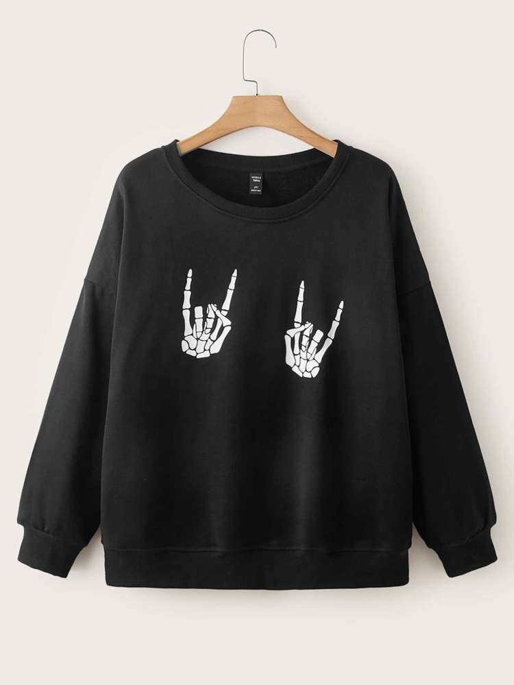  Casual Figure Black Plus Size Sweatshirts 200