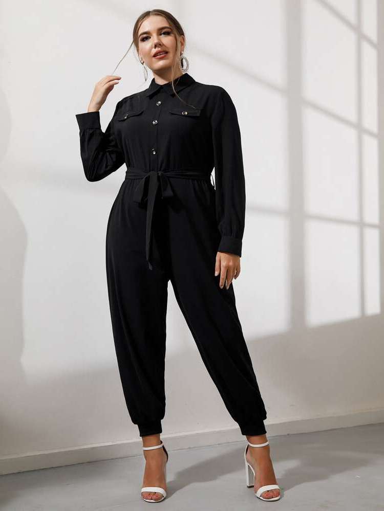 Black Regular Fit Plain Long Women Plus Clothing 7587