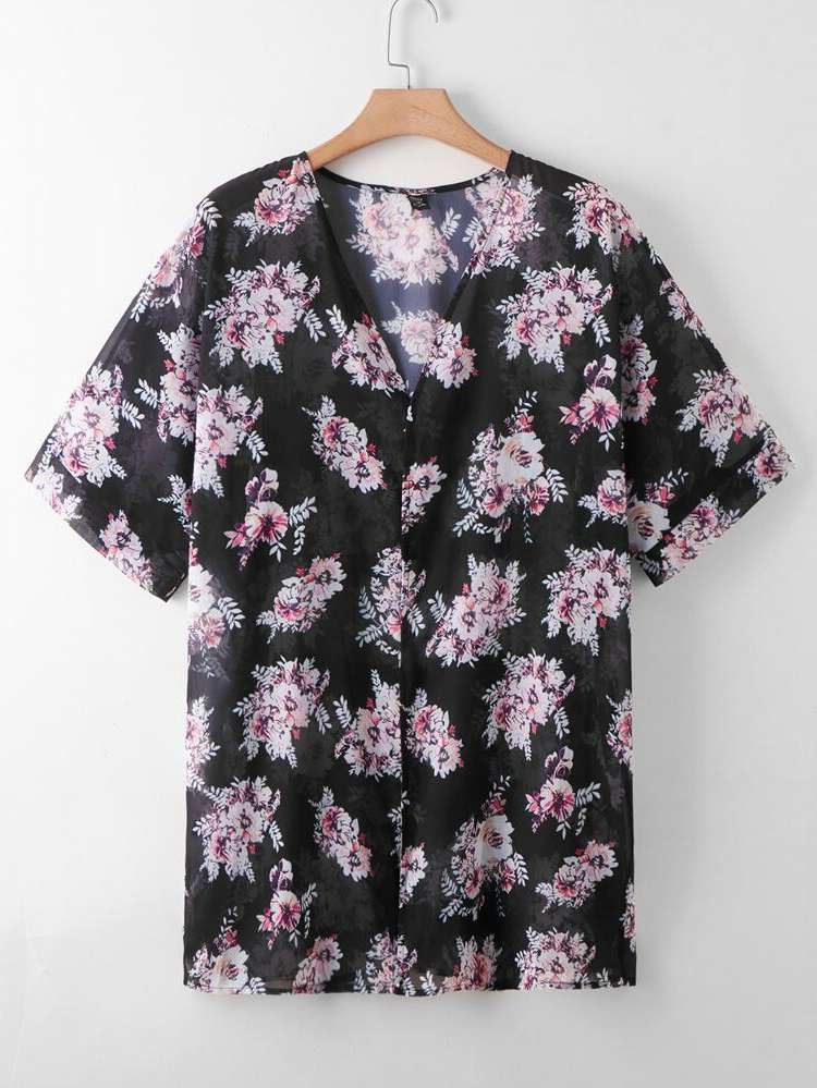   Floral Plus Size Cover Ups  Kimonos 1535