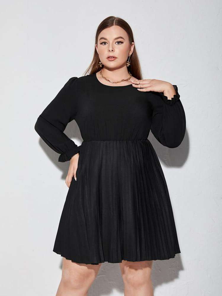 Black Long Sleeve Regular Fit Elegant Plus Size Dresses 8626