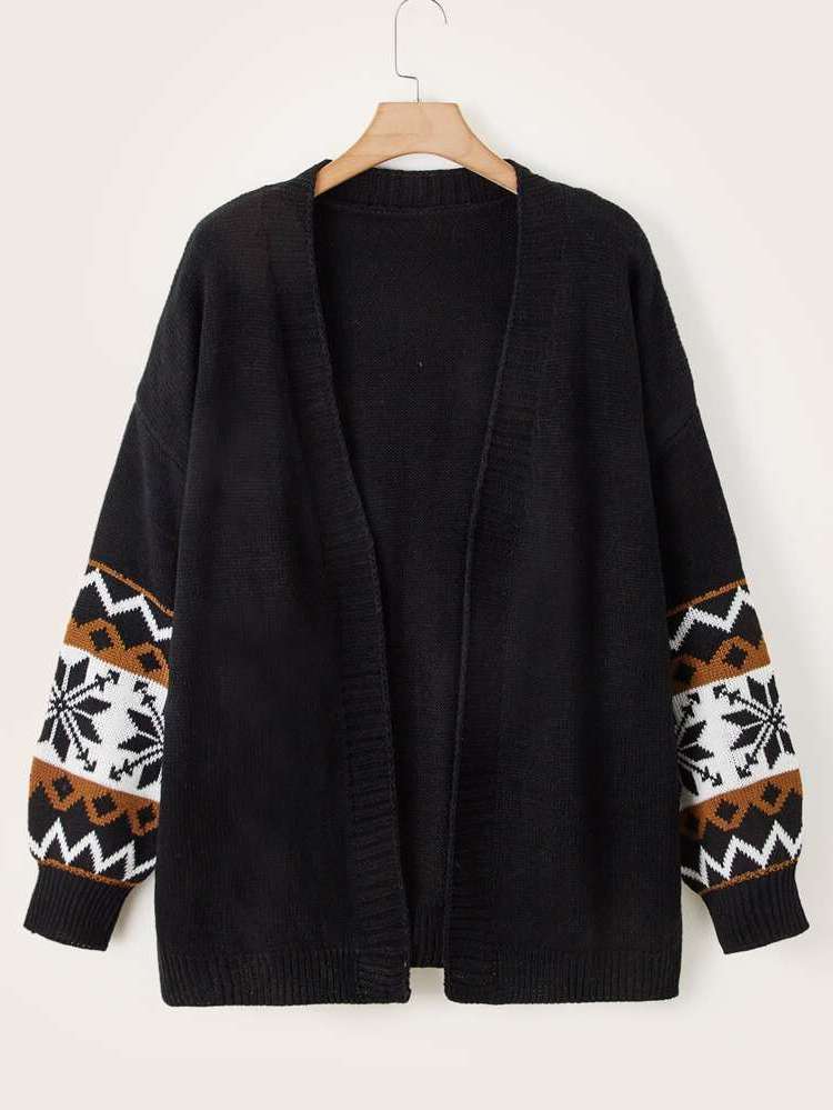 Casual Black Christmas Plus Size Knitwear 5744