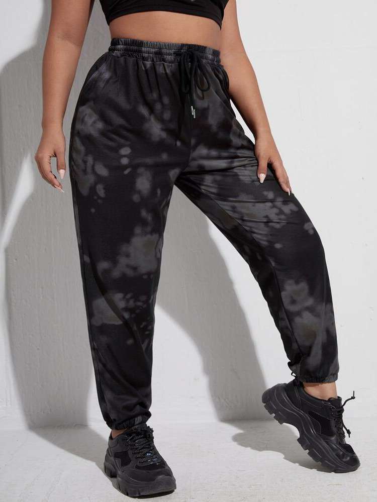  Black Graphic Plus Size Sweatpants 9928