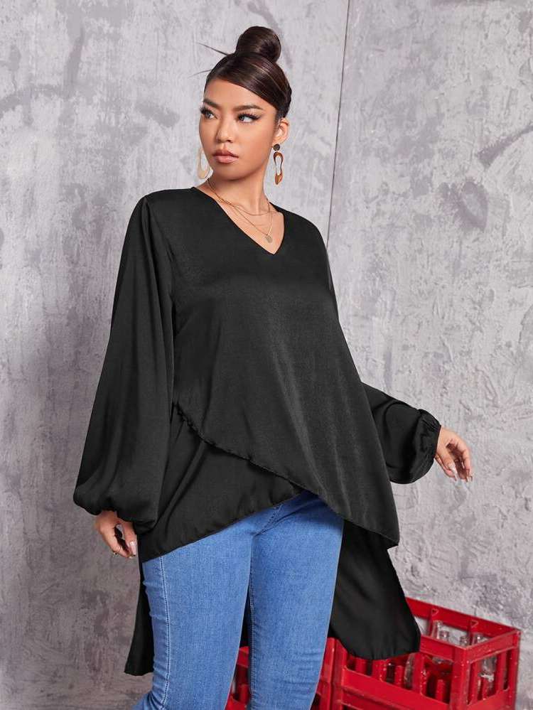 V neck Casual High Low Long Women Plus Clothing 1201