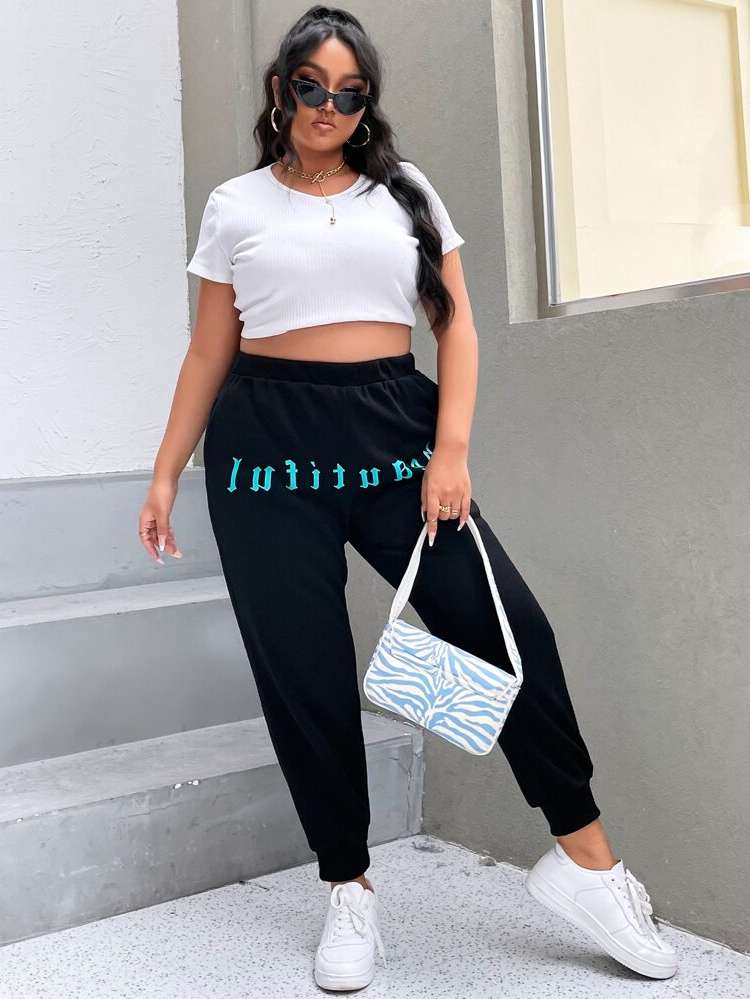  Letter Black Plus Size Sweatpants 2778