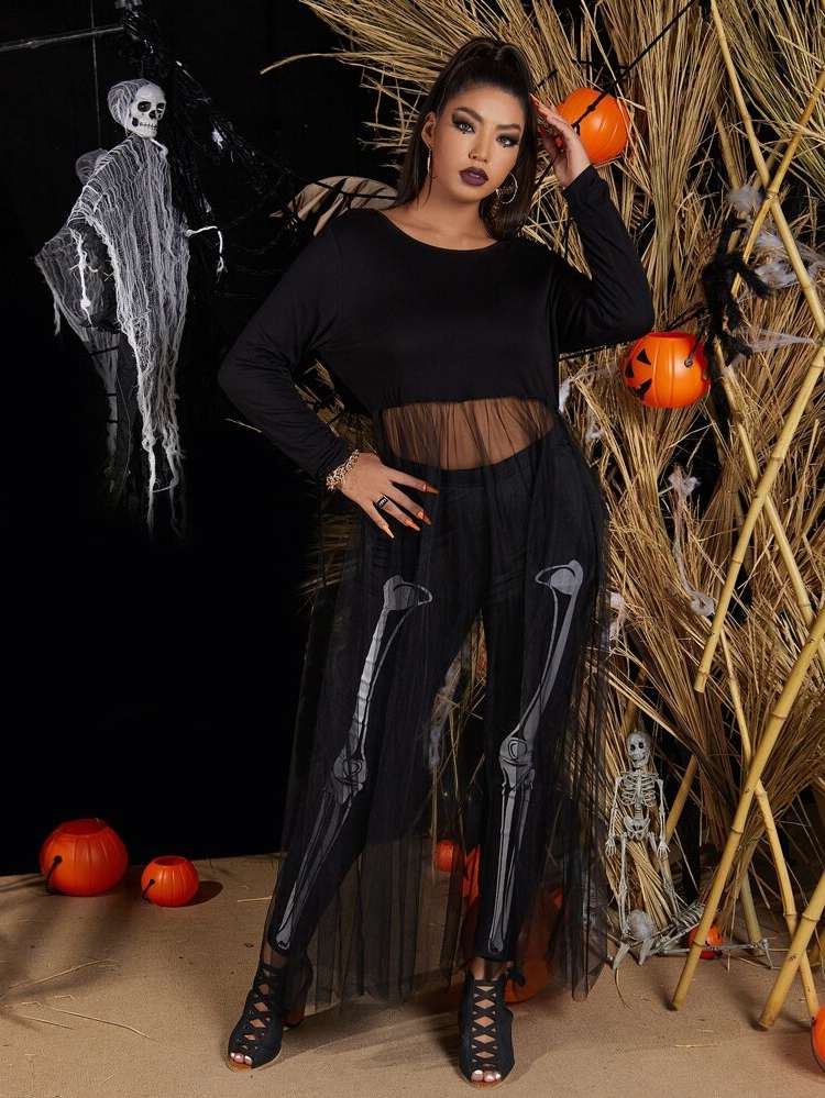 Casual Halloween Long Sleeve Plus Size Co-Ords 9485