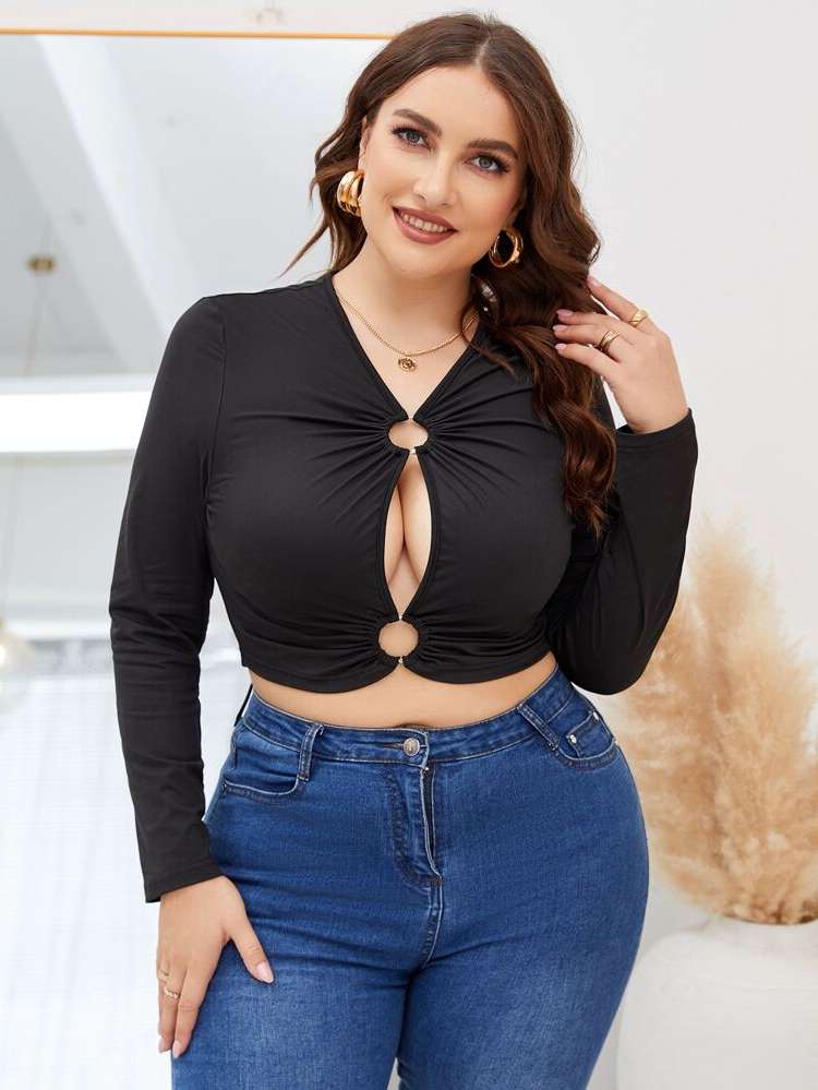 Ring Black Slim Fit Plus Size Tops 6518