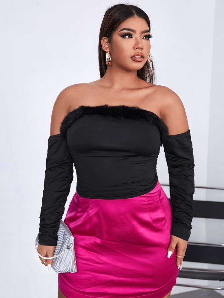  Plain Off the Shoulder Plus Size Tops 9481