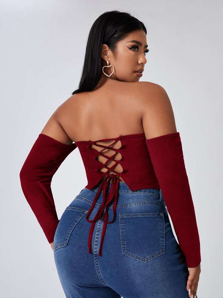 Slim Fit Off the Shoulder Long Sleeve Sexy Plus Size Tops 2536