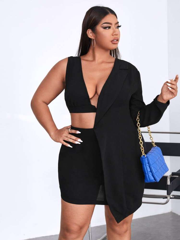 Long Sleeve Regular Fit Black Plus Size Dresses 150