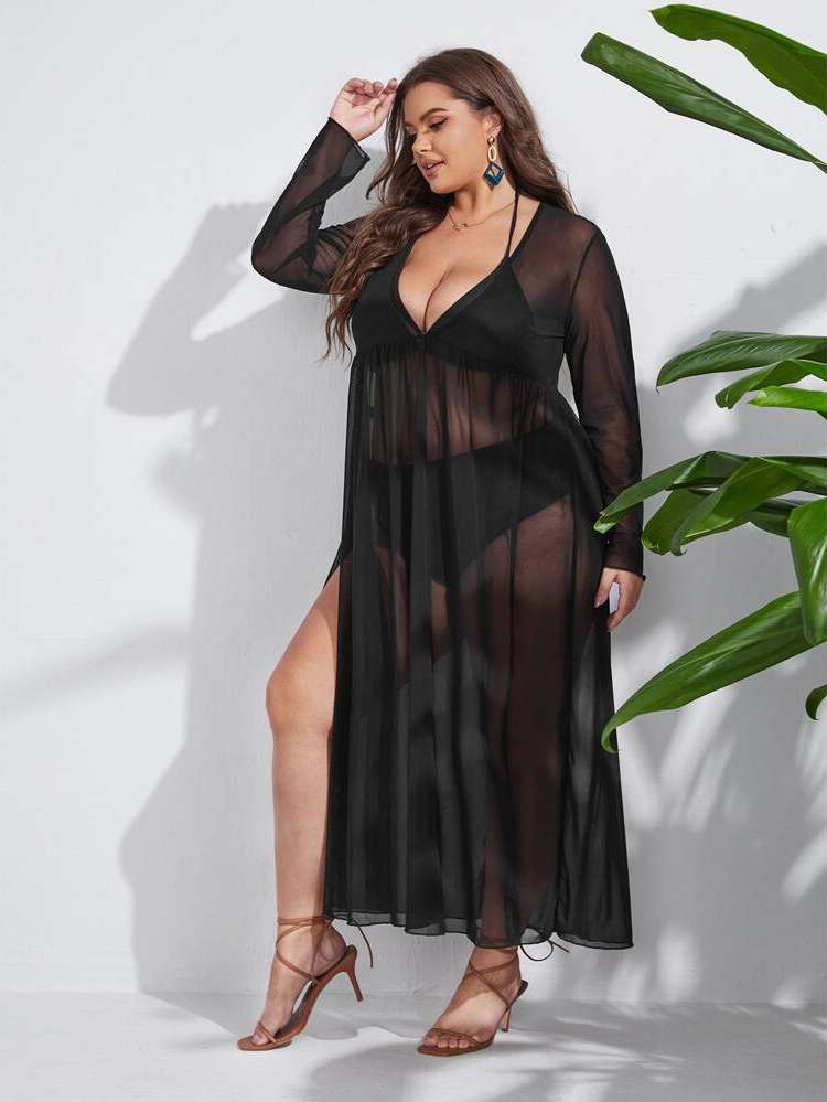  Plain Long Sleeve Plus Size Swimwear Accessories 102