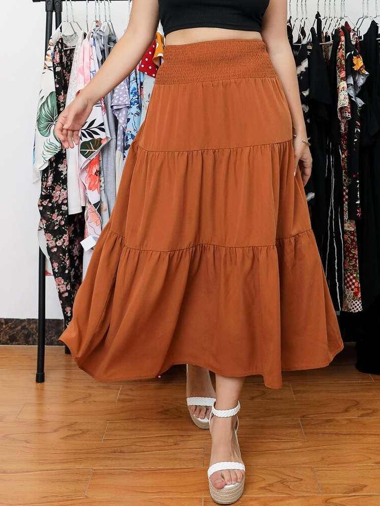 Shirred Black Long Plus Size Skirts 2699