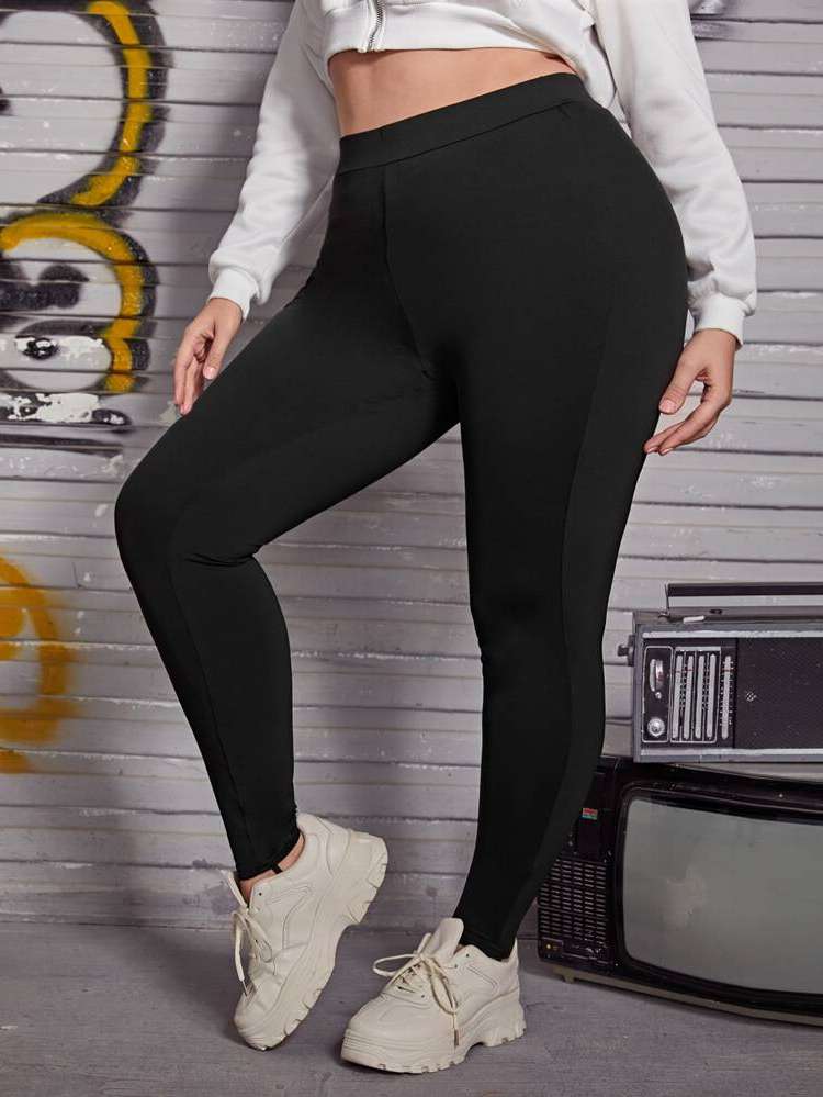 Plain Black Skinny Long Women Plus Clothing 6947