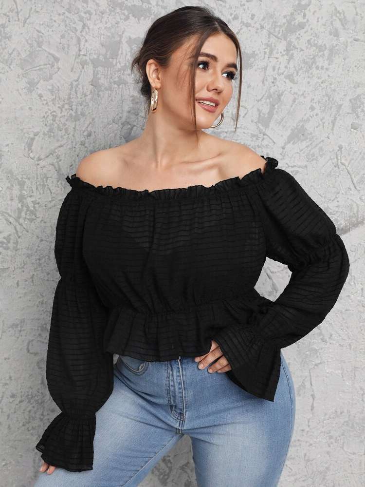 Plain Crop Off the Shoulder Women Plus Clothing 1504