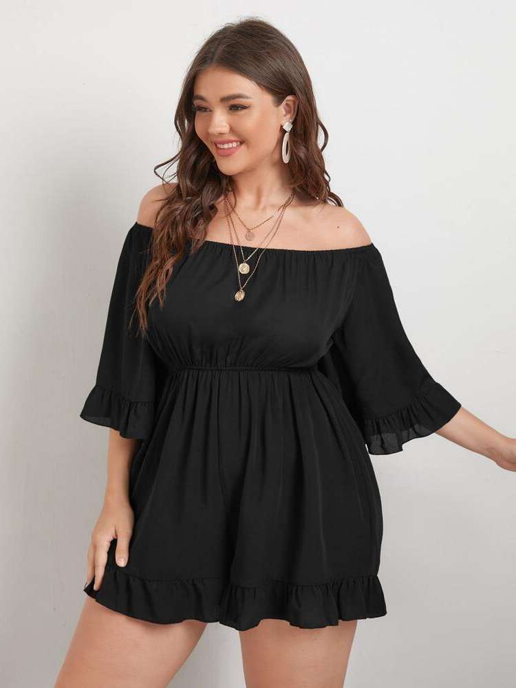  Black Off the Shoulder Short Plus Size Jumpsuits 215