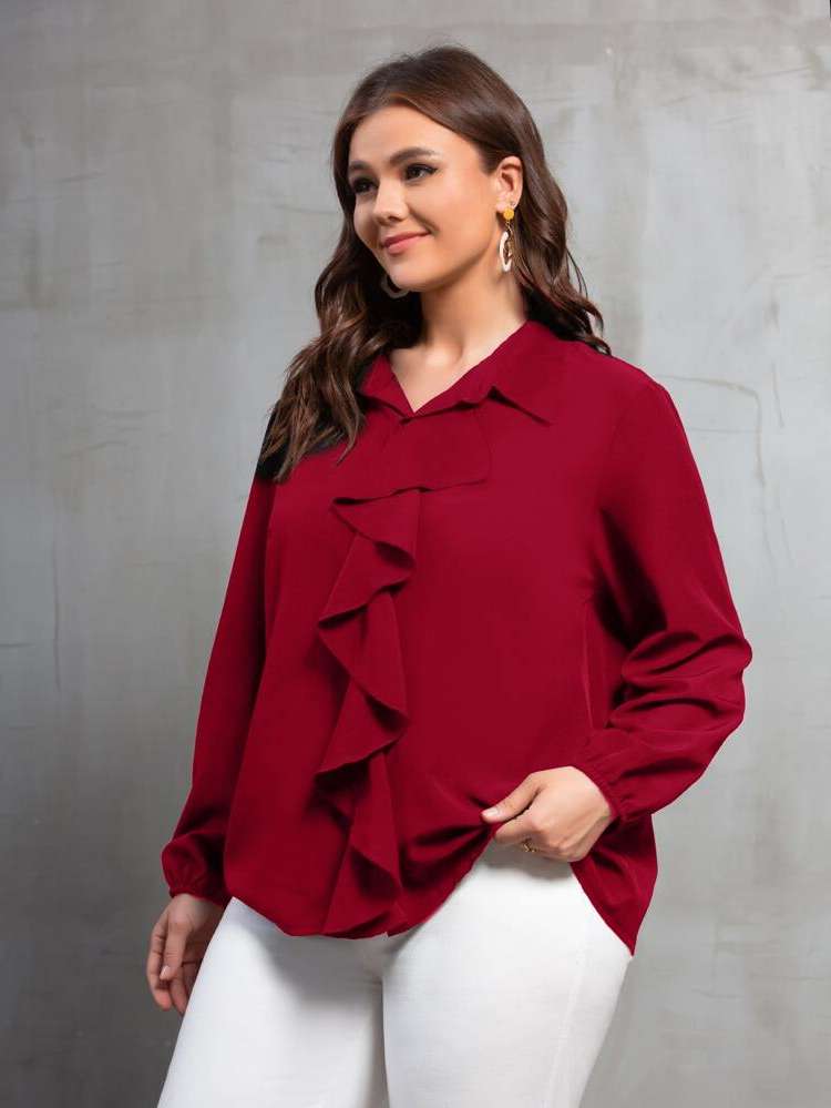  Long Sleeve Ruffle Elegant Women Plus Clothing 7369