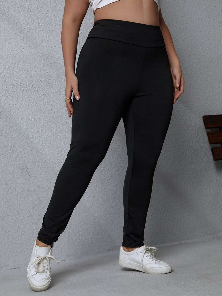 Black  Sporty Plus Size Bottoms 8581