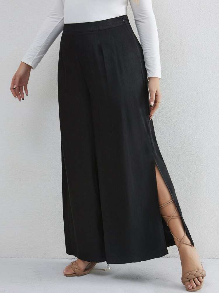  Split Plain Plus Size Pants 512