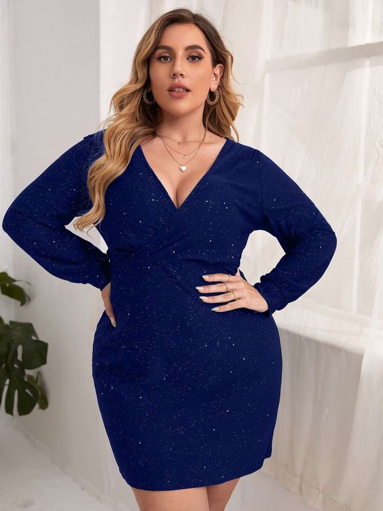 Wrap Plain Elegant Plus Size Dresses 228