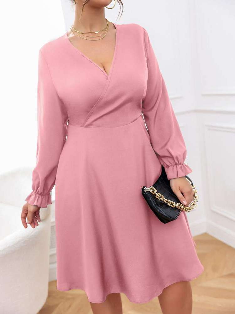 Knee Length Long Sleeve Regular Fit Elegant Plus Size Dresses 645