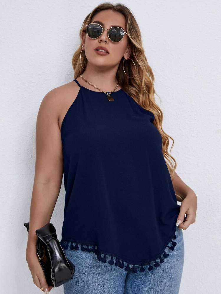 Regular Boho Black Plus Size Tops 7151