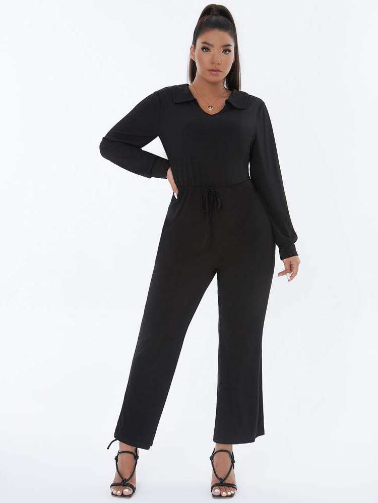 Plain  Long Sleeve Plus Size Jumpsuits 91