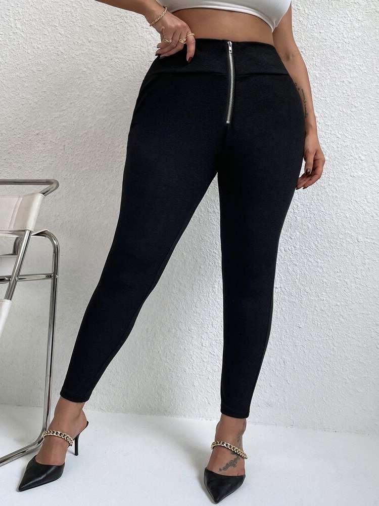  Elegant Zipper Plus Size Leggings 3822