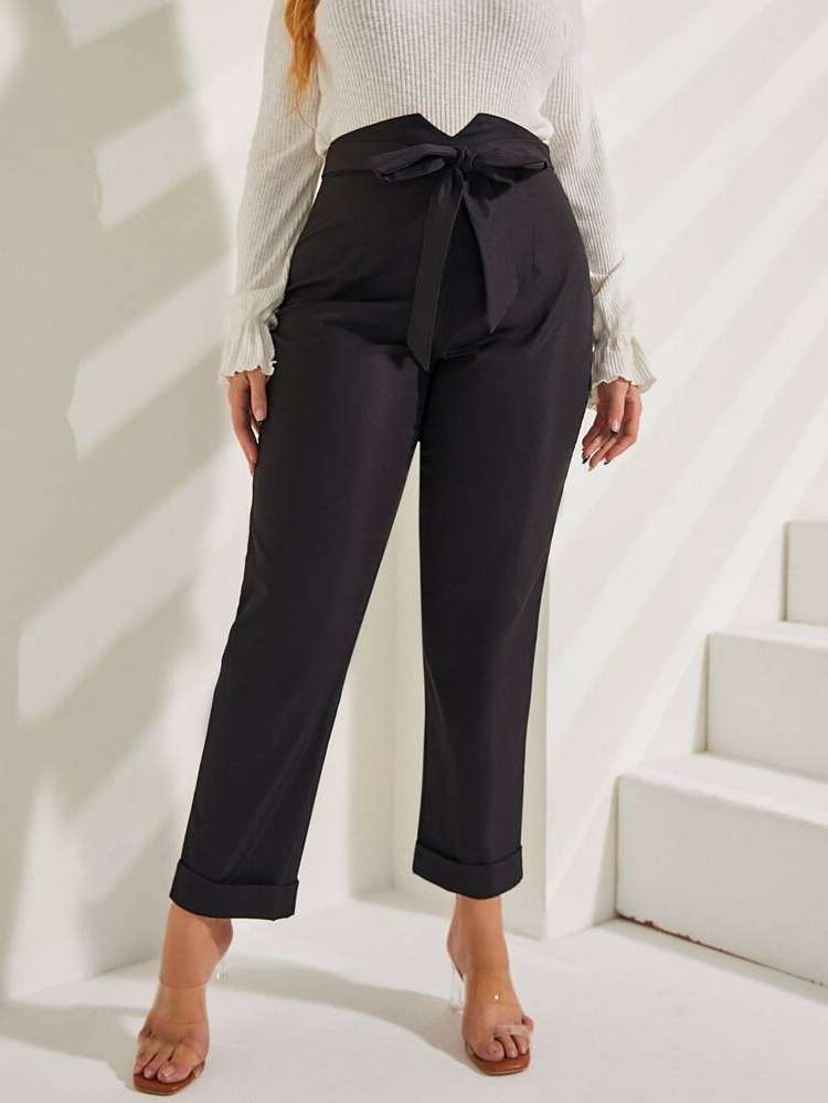 Black  Regular Fit Plus Size Pants 8763