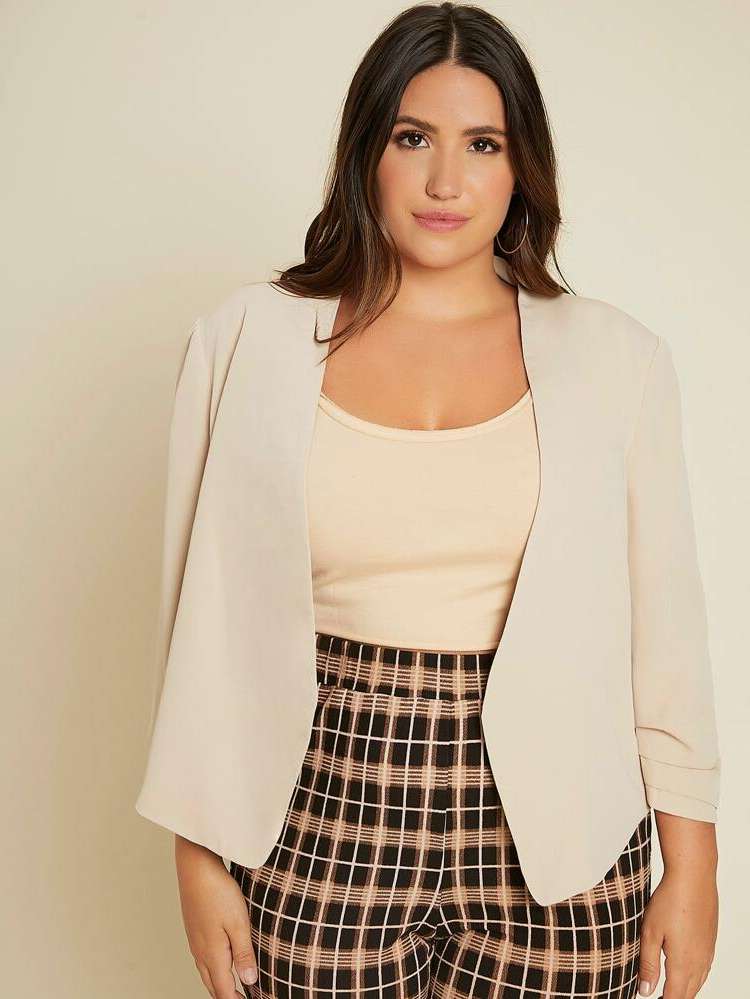 Plain  Crop Plus Size Suits 5349