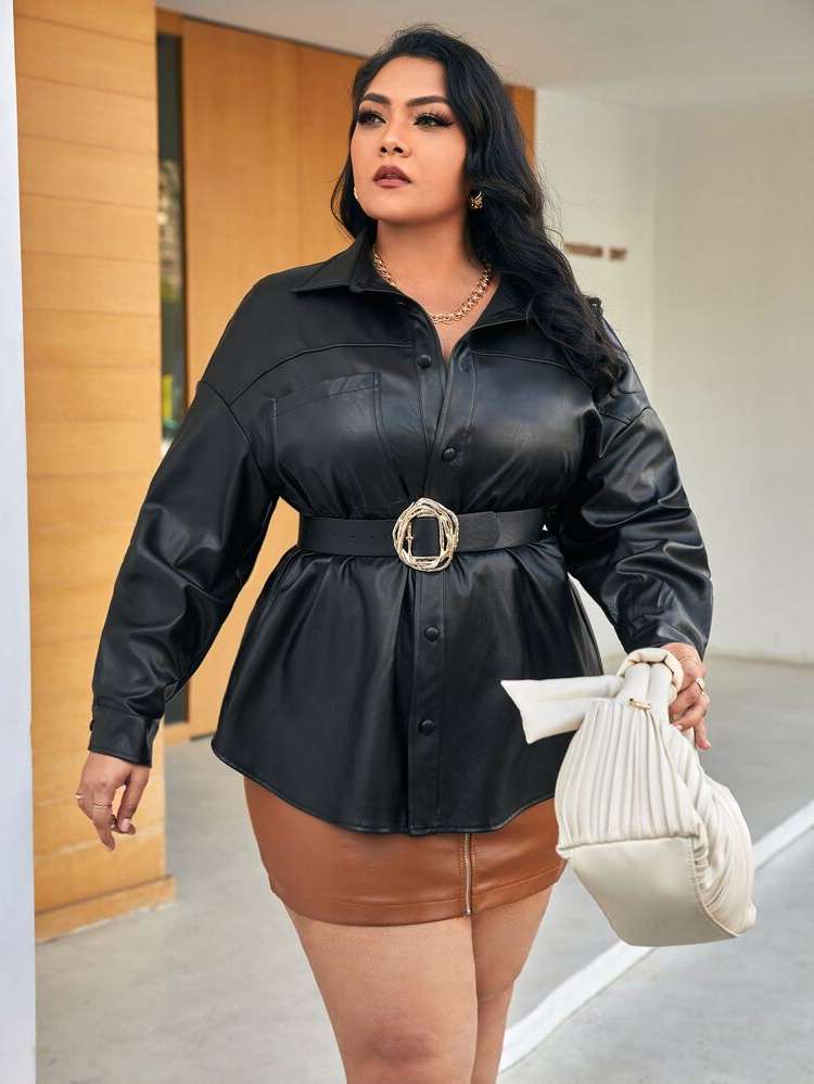 Regular Fit Long Black Casual Plus Size Blouses 730