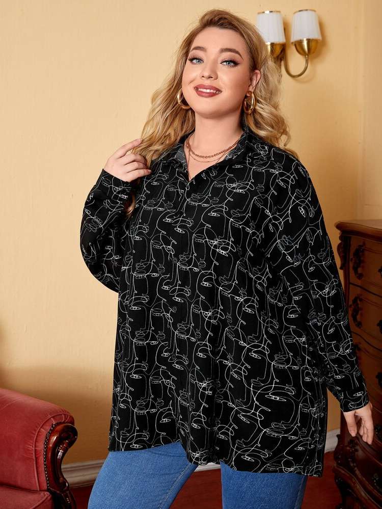 Casual  Black Plus Size Blouses 3888