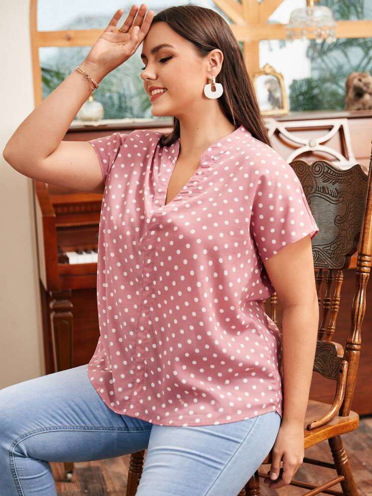  Notched Black Plus Size Blouses 2491