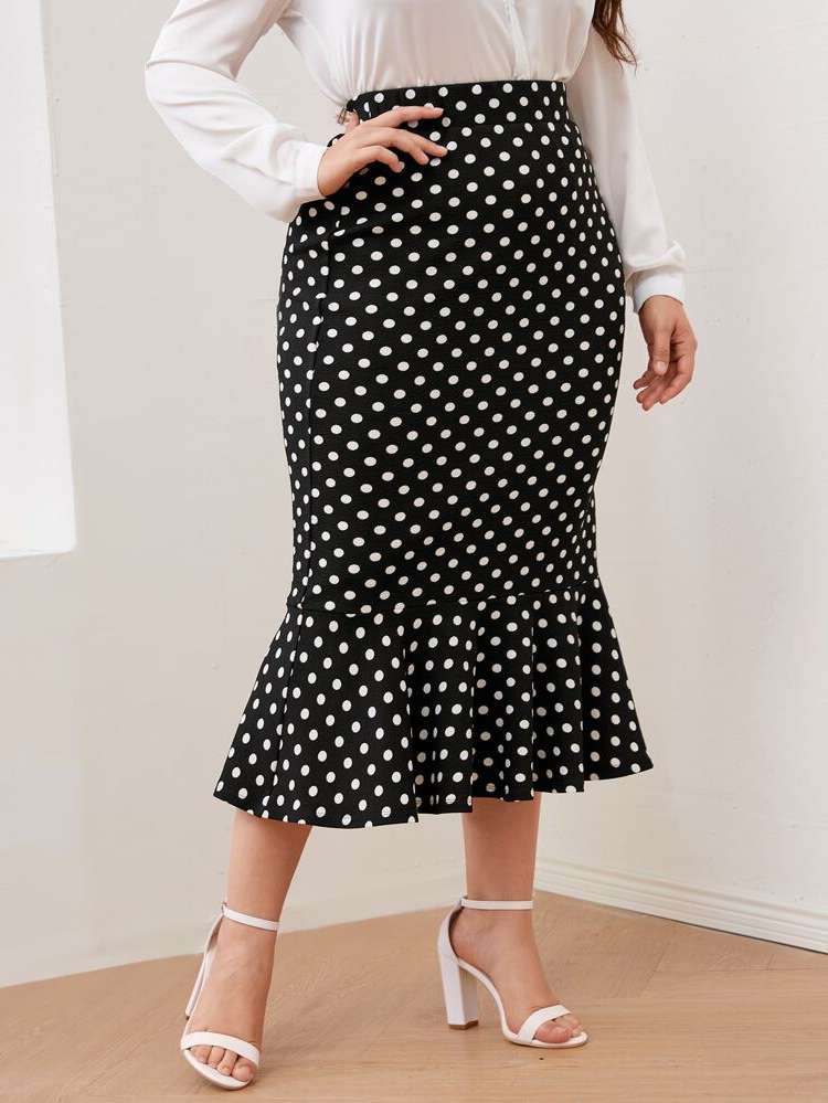 Elegant Polka Dot Long Plus Size Bottoms 3647