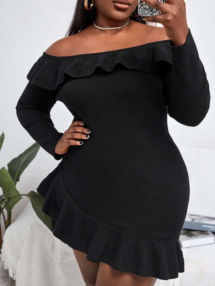  Black Elegant Plus Size Knitwear 1836