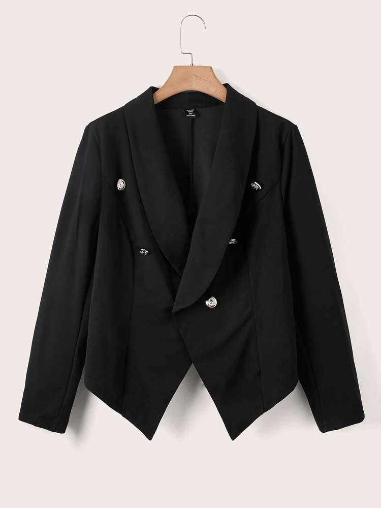 Elegant Black Plain Long Sleeve Plus Size Blazers 524