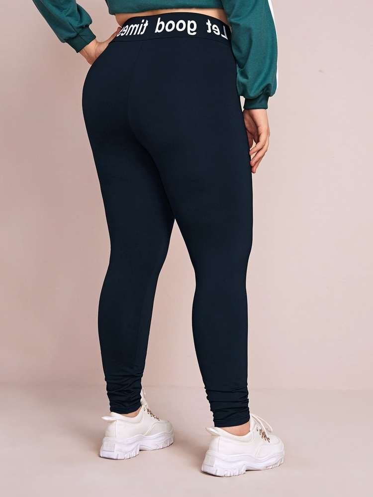 Black Slogan Cropped Plus Size Bottoms 957