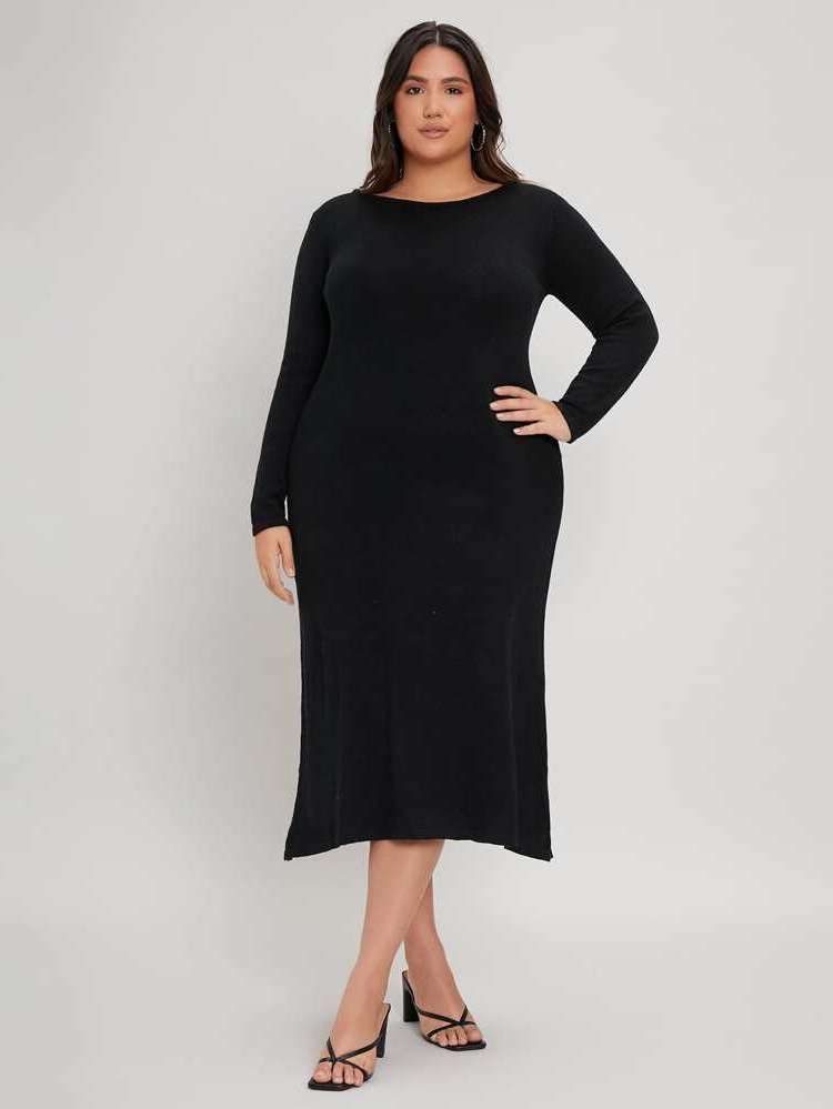  Long Sleeve Black Plus Size Knitwear 7471