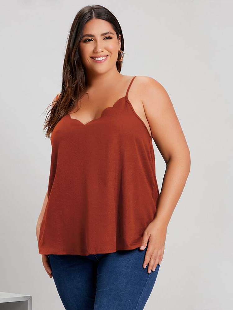 Scallop Regular Fit Regular Plus Size Tank Tops  Camis 3168