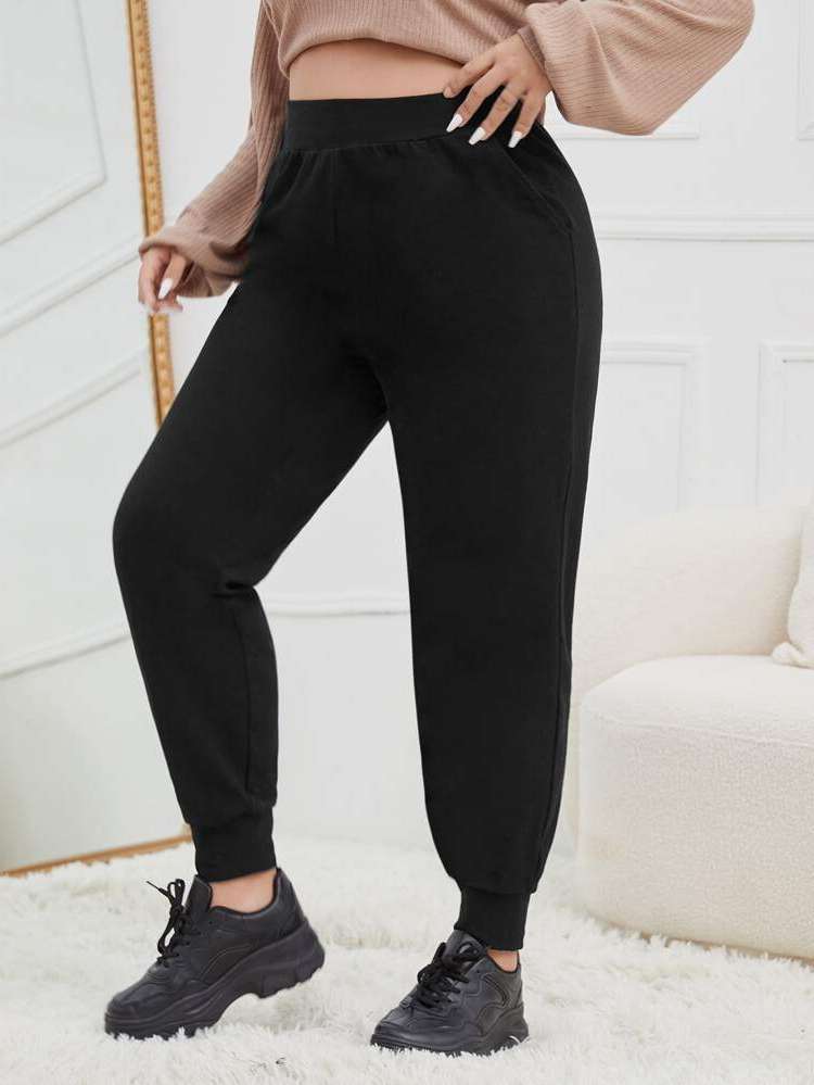 Black  Regular Fit Plus Size Bottoms 5094