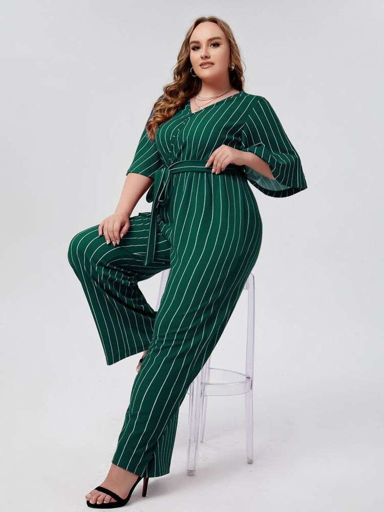 Black Belted Regular Fit Long Plus Size Jumpsuits  Bodysuits 30