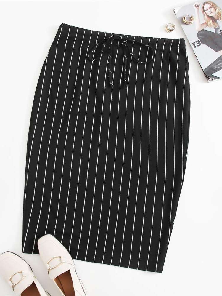 Black Skinny Striped Women Plus Clothing 471