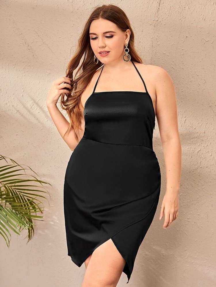 Short Halter Wrap Sleeveless Plus Size Dresses 549