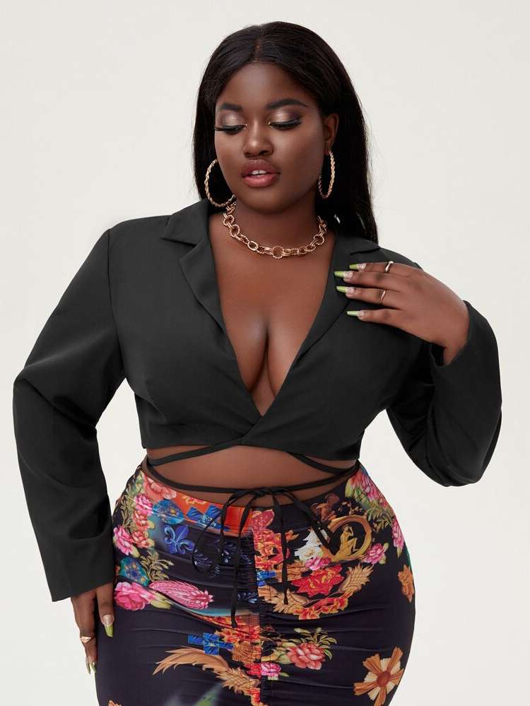  Long Sleeve Tie Front Sexy Plus Size Suits 2054